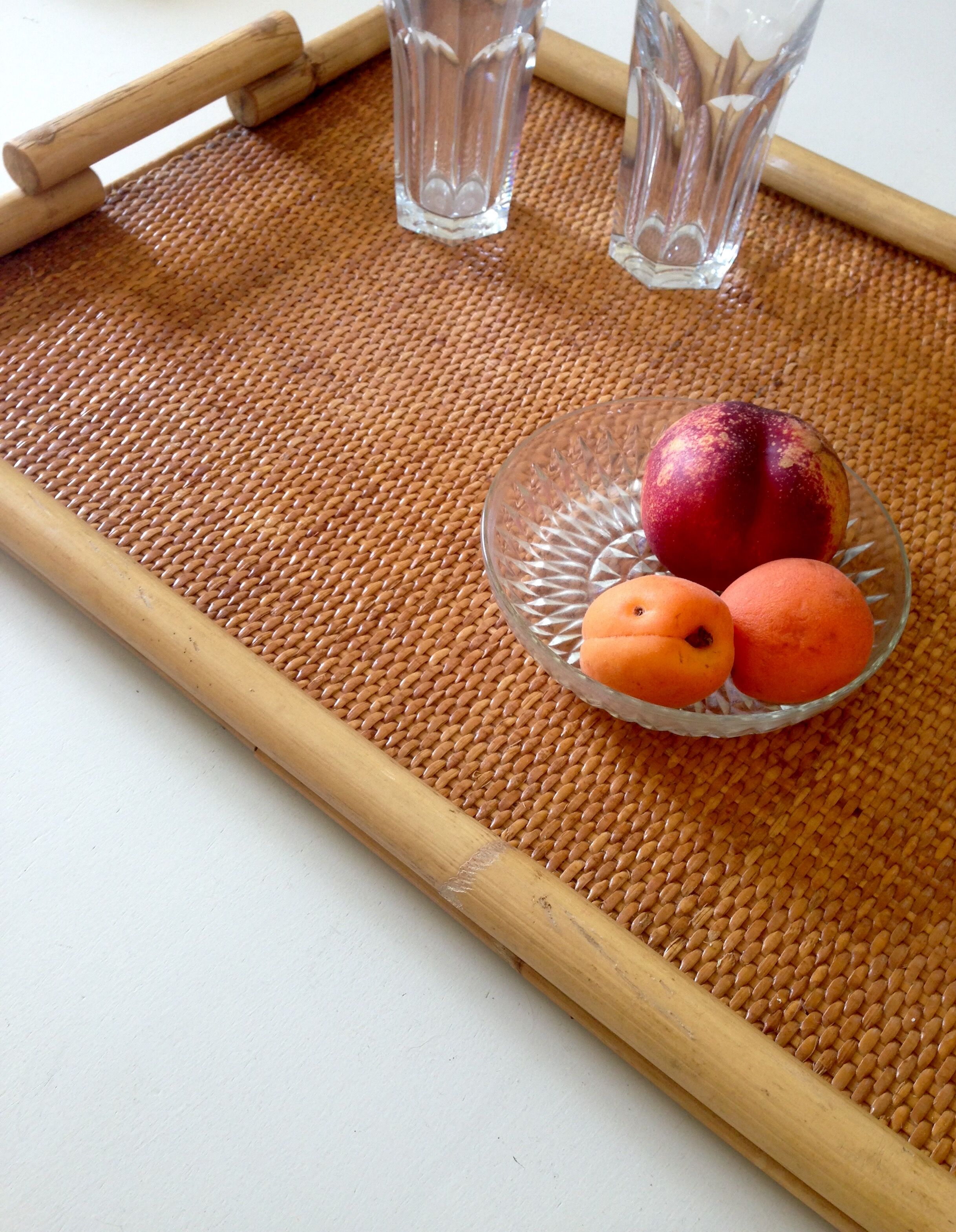 Vintage rattan serving tray