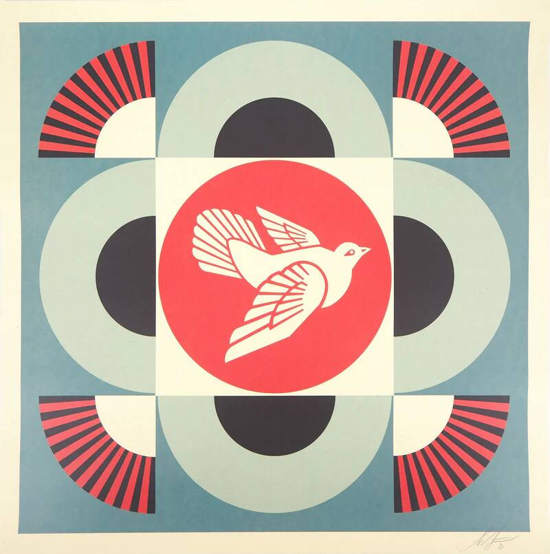 Shepard Fairey : Geometric Dove Blue, sérigraphie originale signée