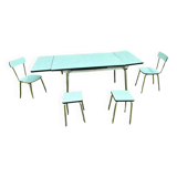 Formica table with 2 chairs and 2 stools