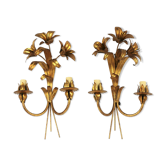 Appliques fleurs dorées en métal 1960 en paire
