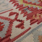 Red Afghan Kilim Rug,Small Wool Flatweave, Geometric Tribal Design Area Rug