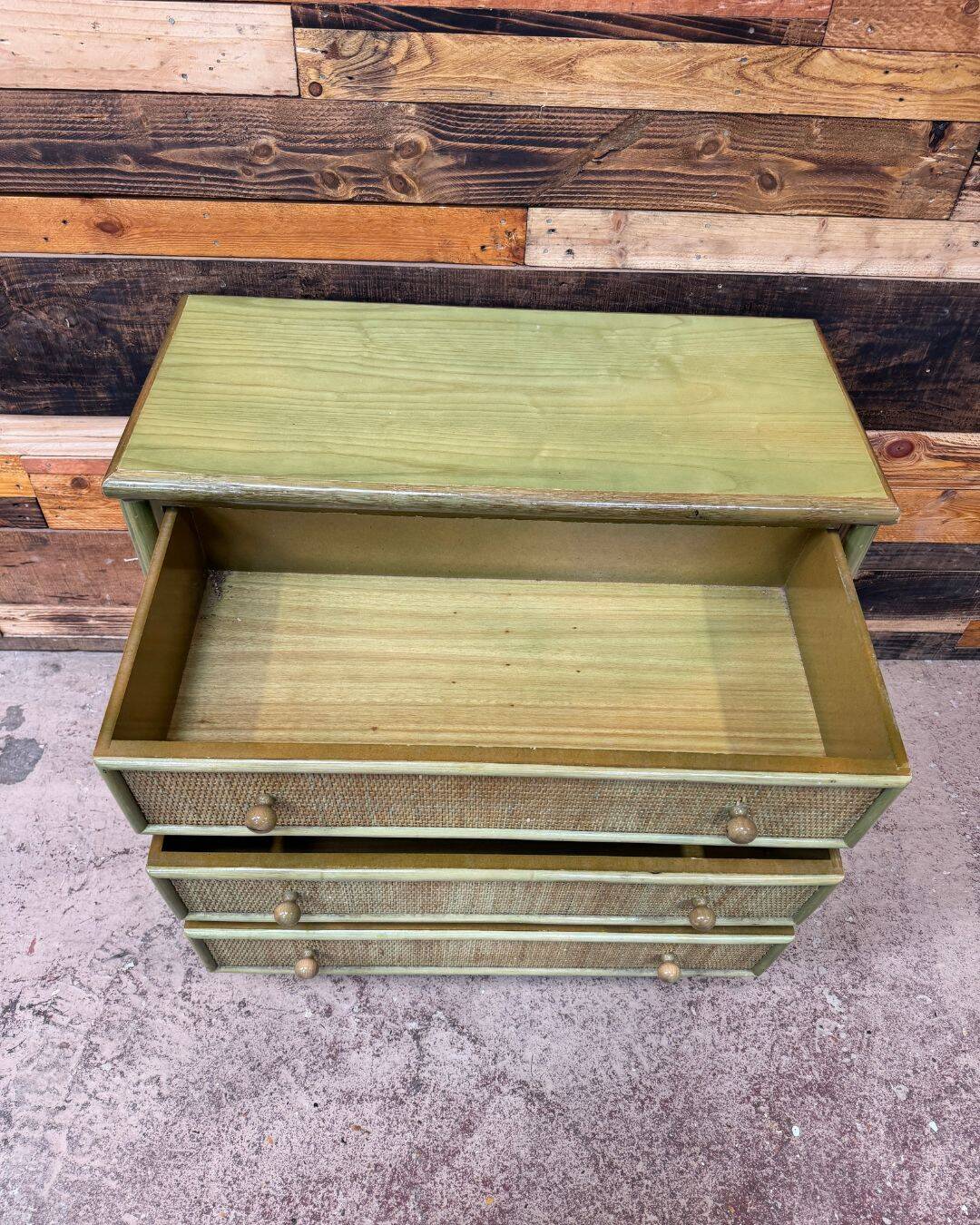 Small green caned chest of drawers - 1980s