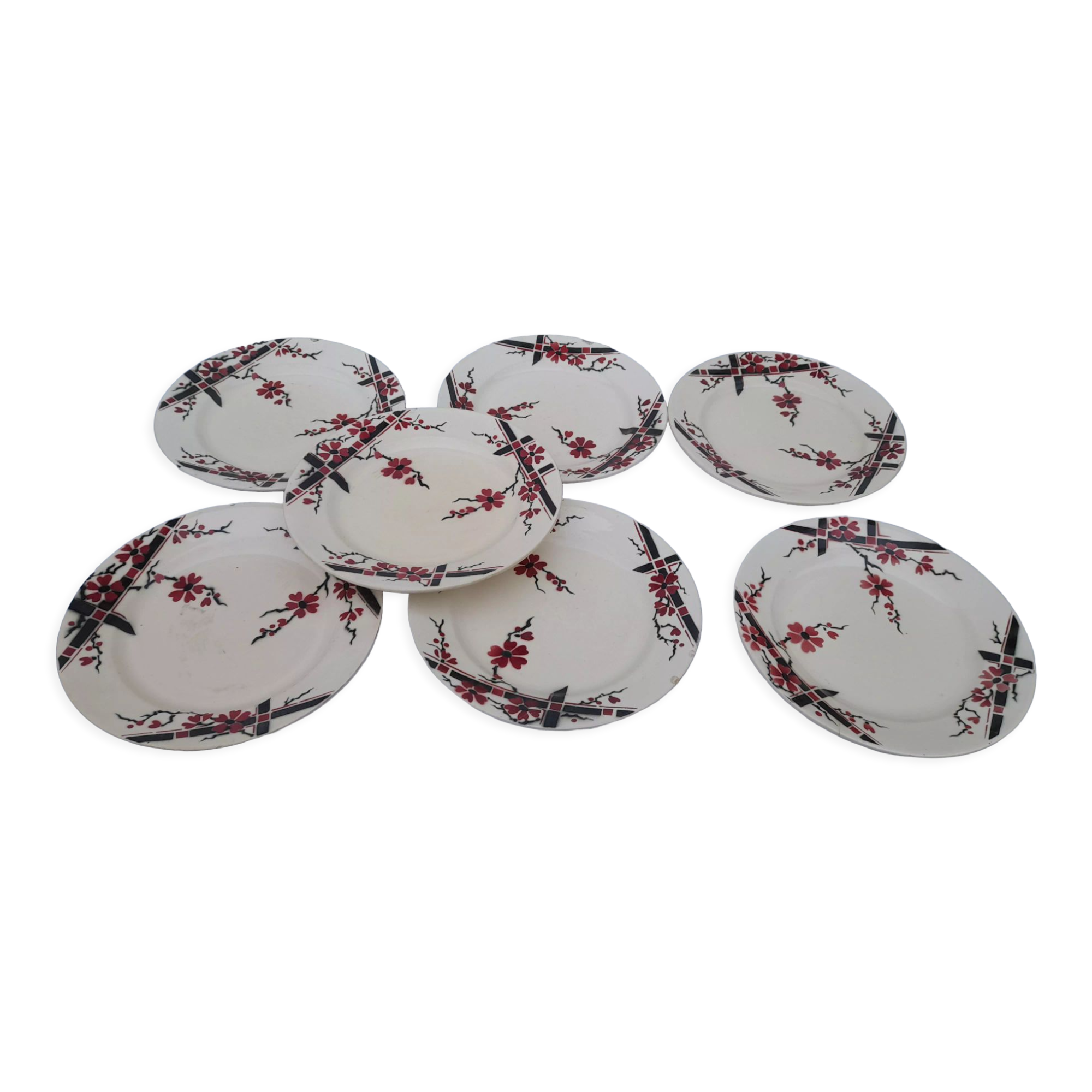 7 flat earthenware plates Moulin des loups & Hamage model Bagatelle diam 23.5 cm