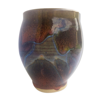 Sandstone vase enamelled abstract patterns