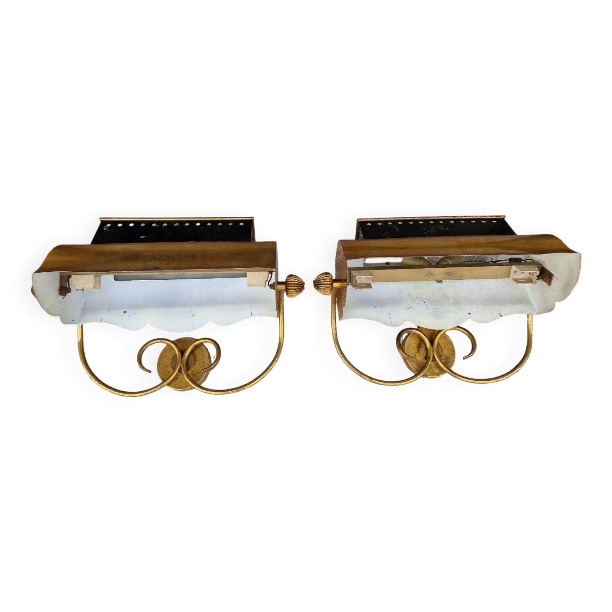 Pair of gilded brass wall lights, 1970s