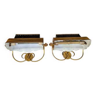 Pair of gilded brass wall lights, 1970s