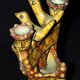 Late 19th century Kabyle pottery candlestick with polychrome geometric decoration