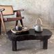 Small old Asian wooden coffee table in Japanese style, kidney-shaped top