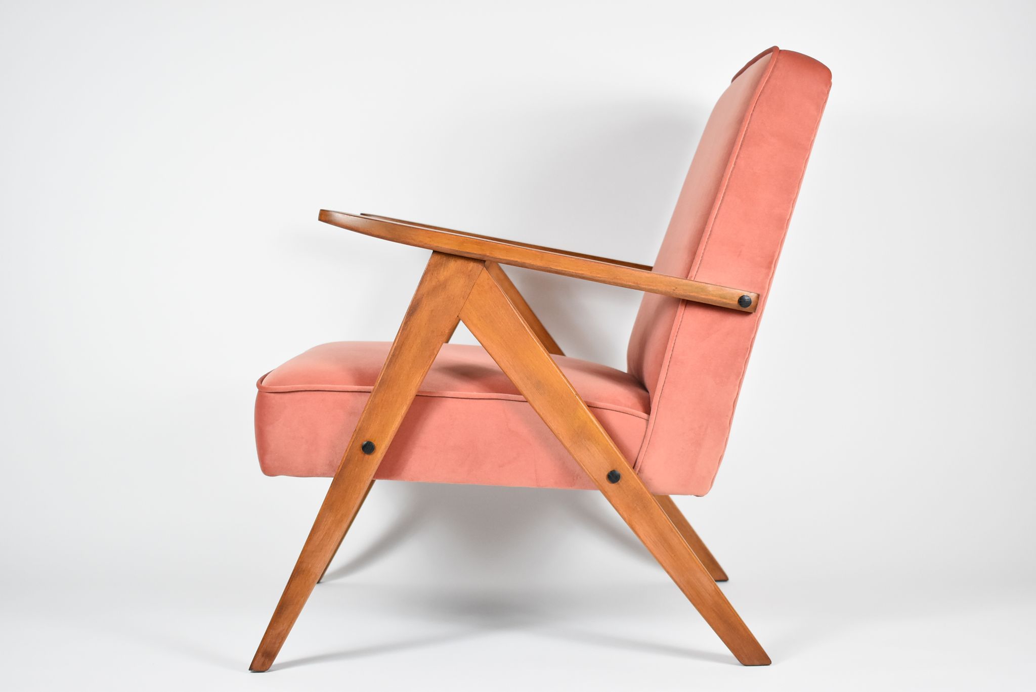 Original vintage armchair compas, restored, 1960s, velvet, pink