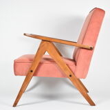 Original vintage armchair compas, restored, 1960s, velvet, pink