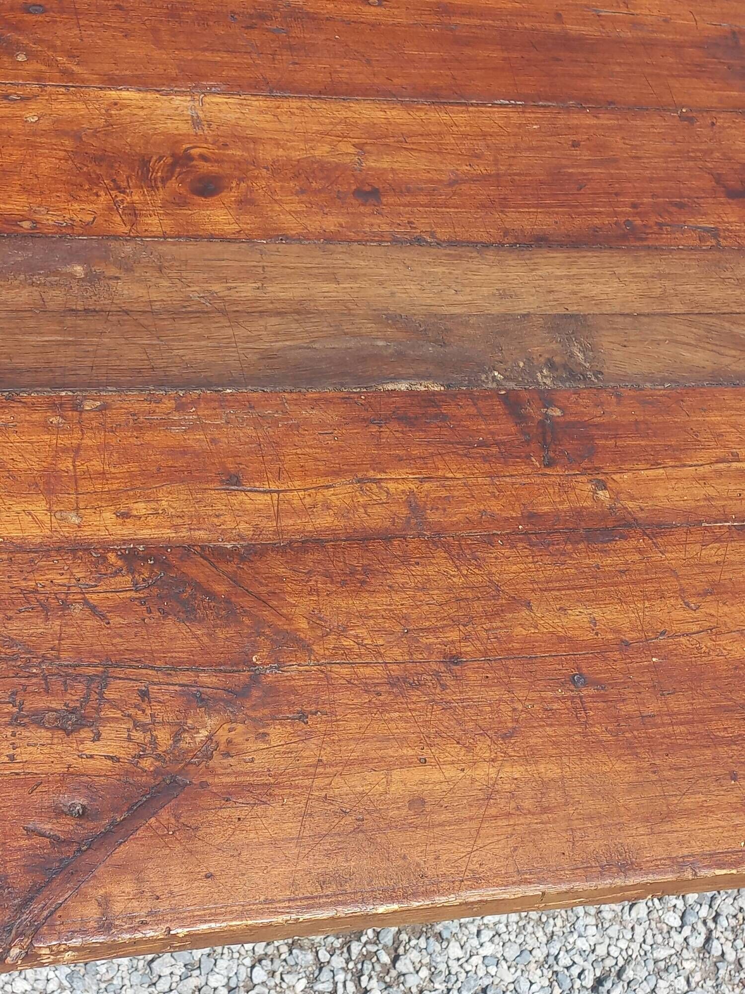 19th century farmhouse table in oak and poplar with spindle legs 198cm