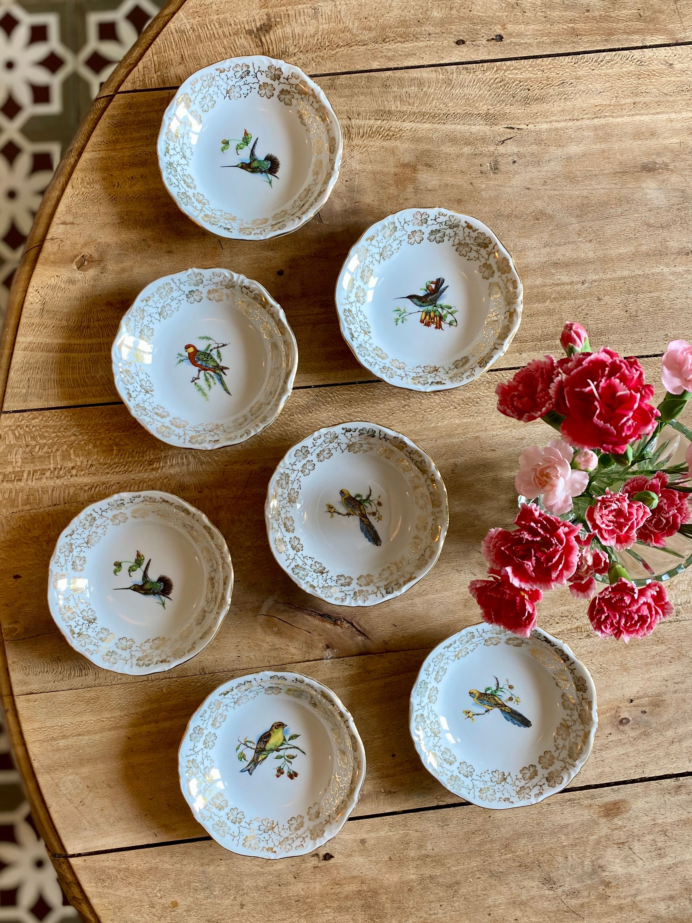 Set of 7 vintage ramekins porcelain bird decorations