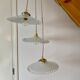 Suspension cascade three lights vintage lampshade in white opaline
