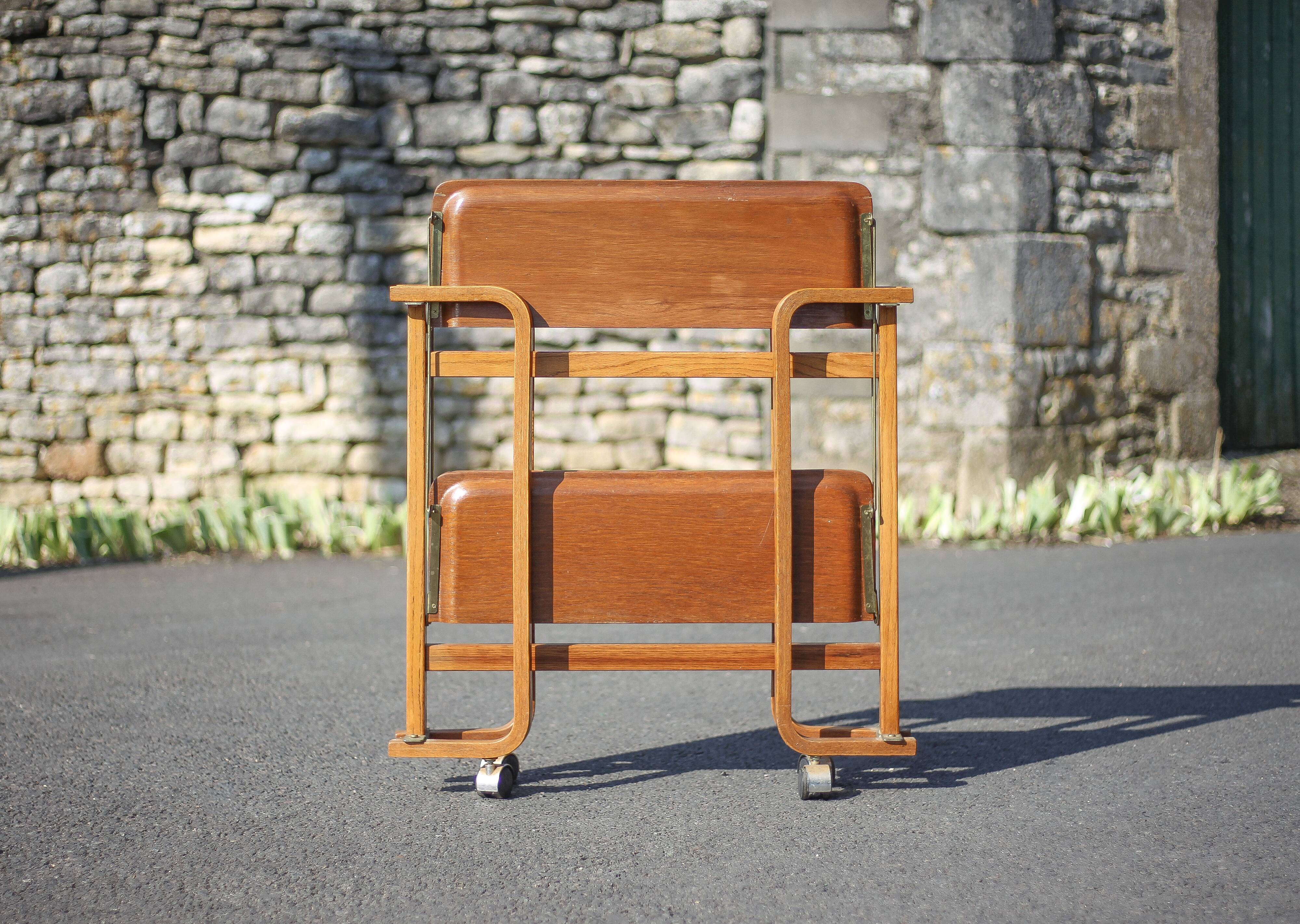 Vintage serving trolley, folding trolley, thermoformed wooden serving trolley