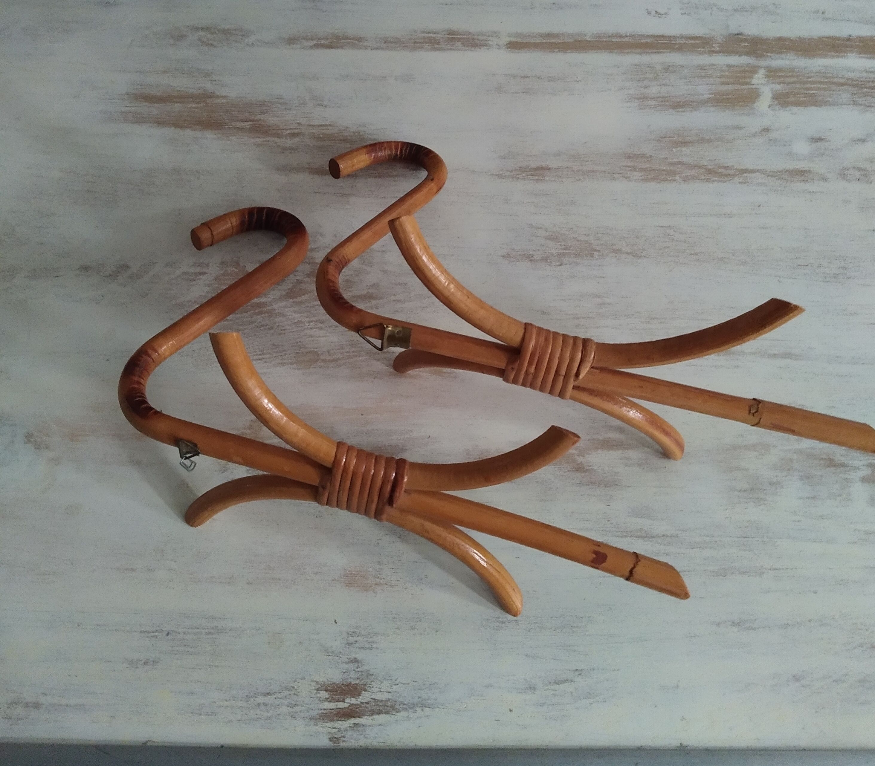 Curved wooden coat holders pair