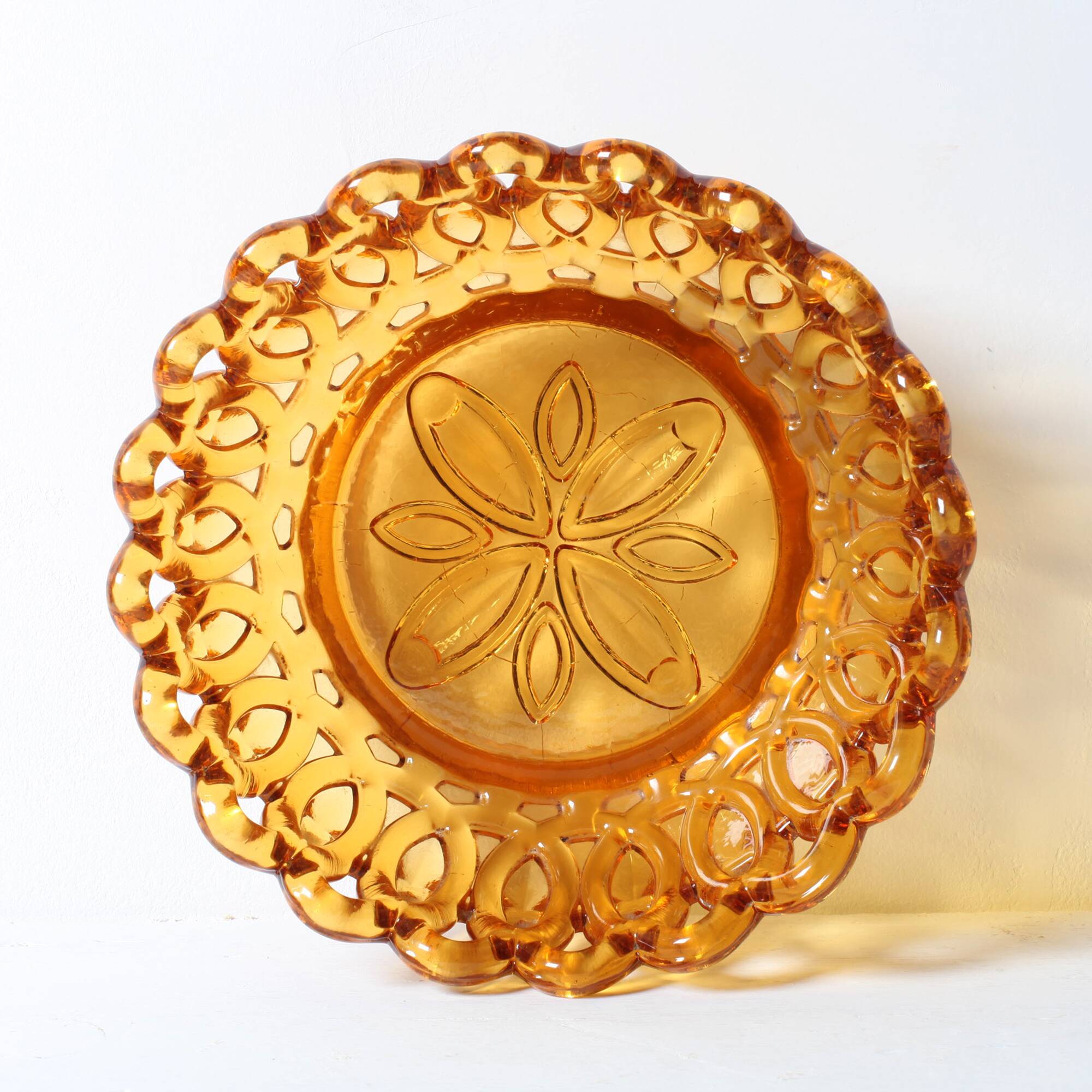 Rare Vintage Amber Honey Glass Fruit Bowl / Italy / 1950s