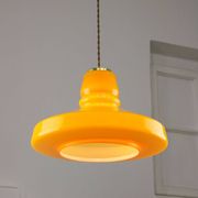 Mid-Century Italian Yellow Glass and Brass Pendant Lamp