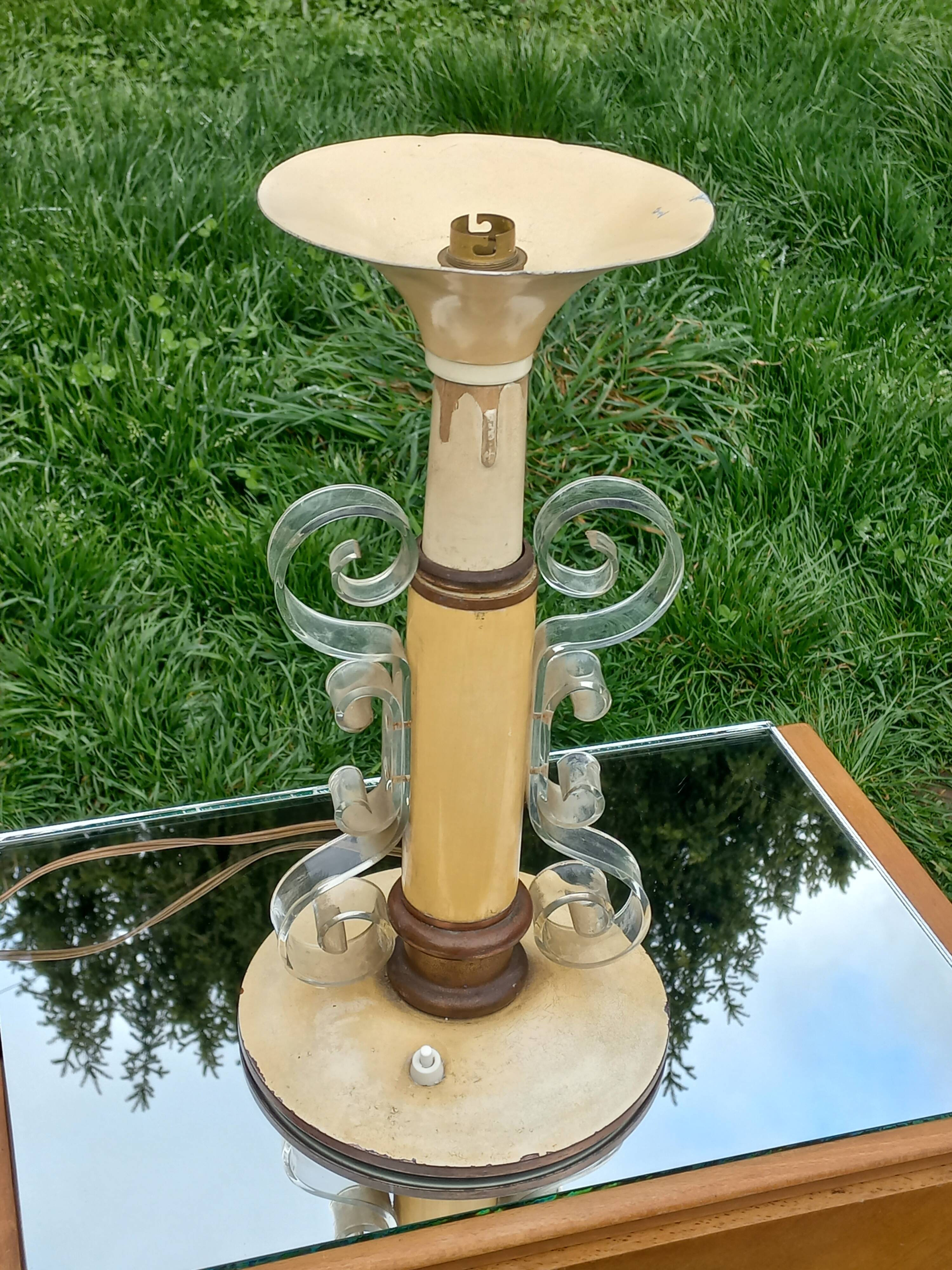 Lampe vintage des années 50 tôle, plexi et bois