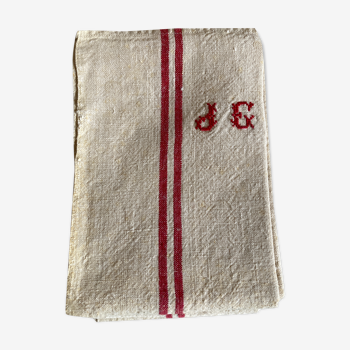Pair of reserve towels in linen canvas 1900 embroidered JE