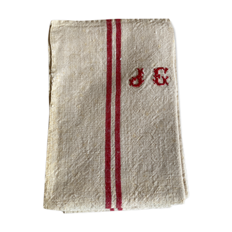 Pair of reserve towels in linen canvas 1900 embroidered JE