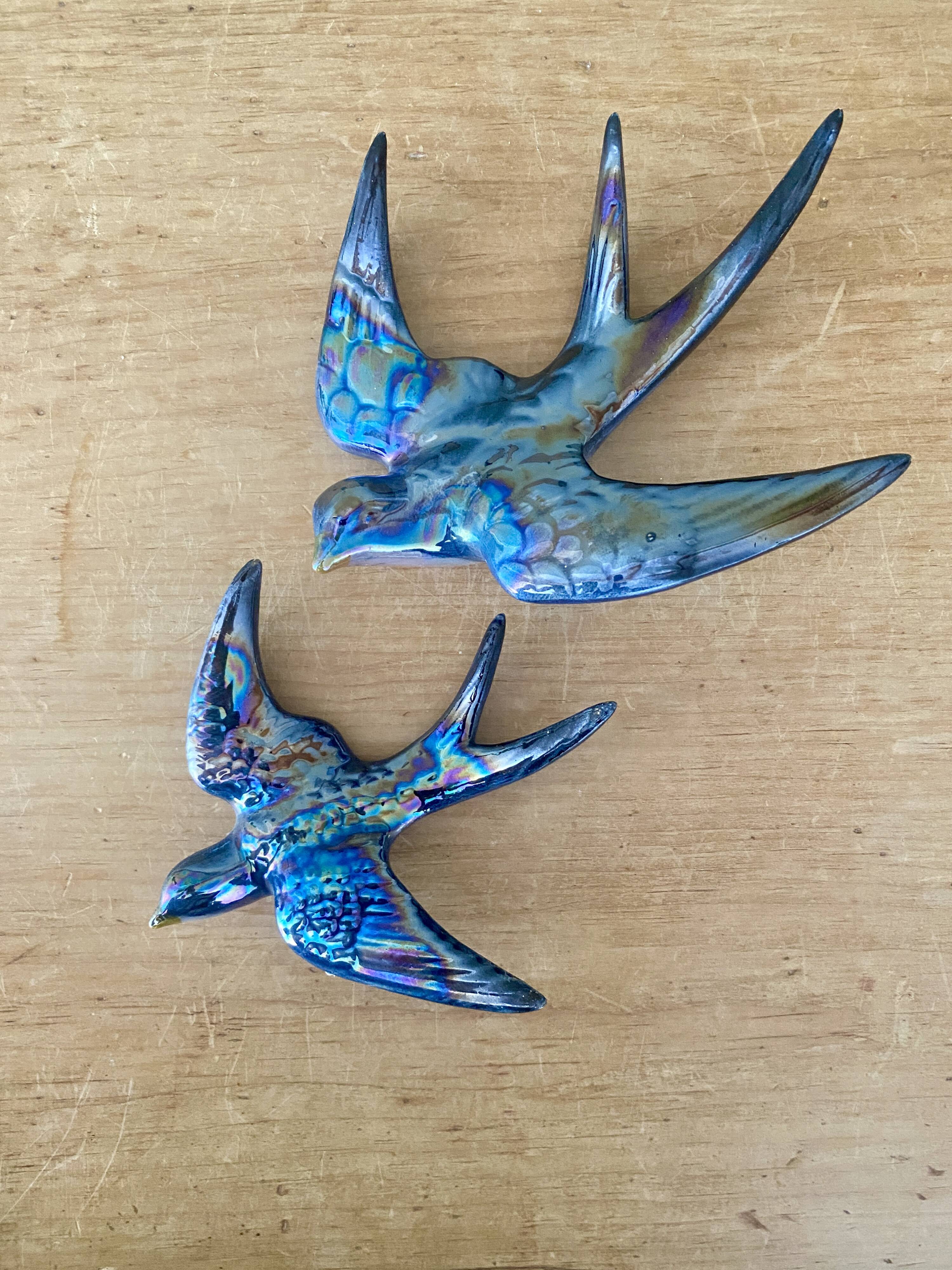 Set of 2 Vintage Ceramic Wall Swallows