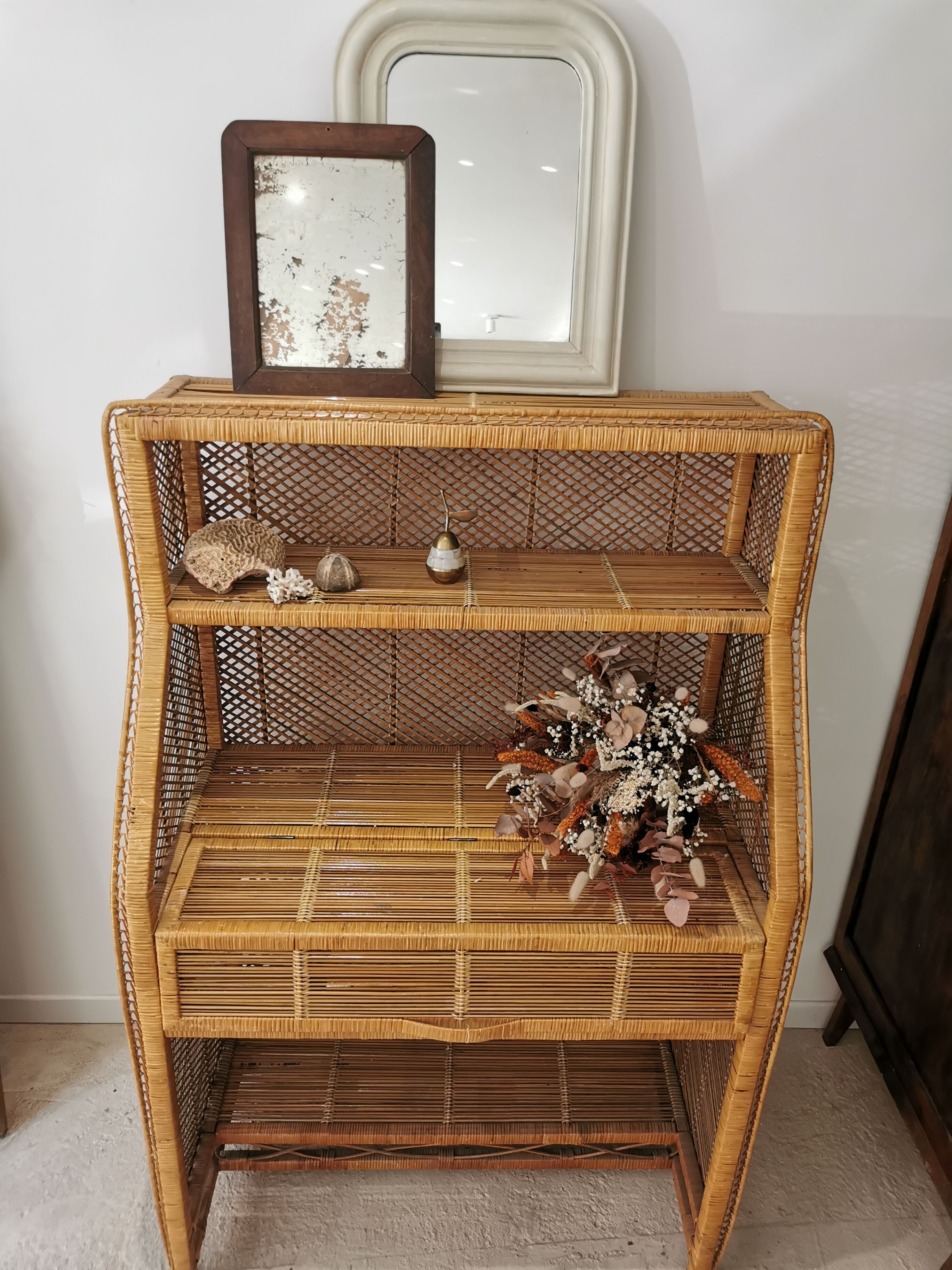 Secretary desk in vintage buri rattan