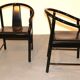 Set of 5 black lacquered leather dining chairs similar to China Chair Wegner