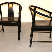 Set of 5 black lacquered leather dining chairs similar to China Chair Wegner