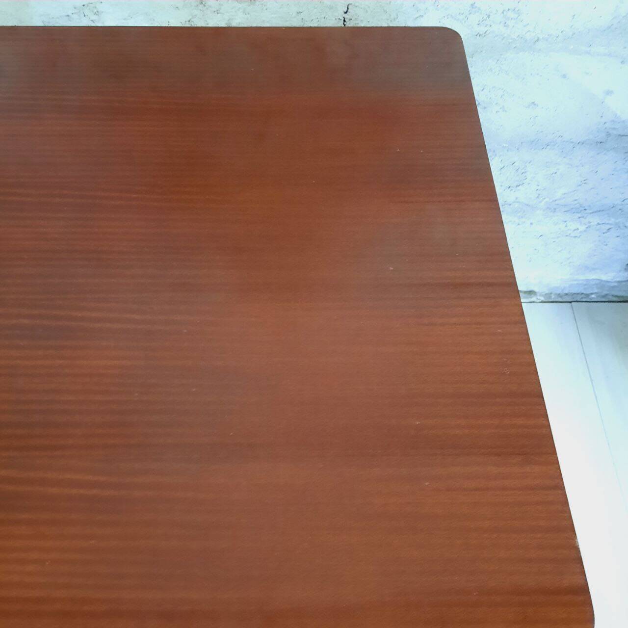 Vintage lacquered top desk with iron structure and pointed brass feet