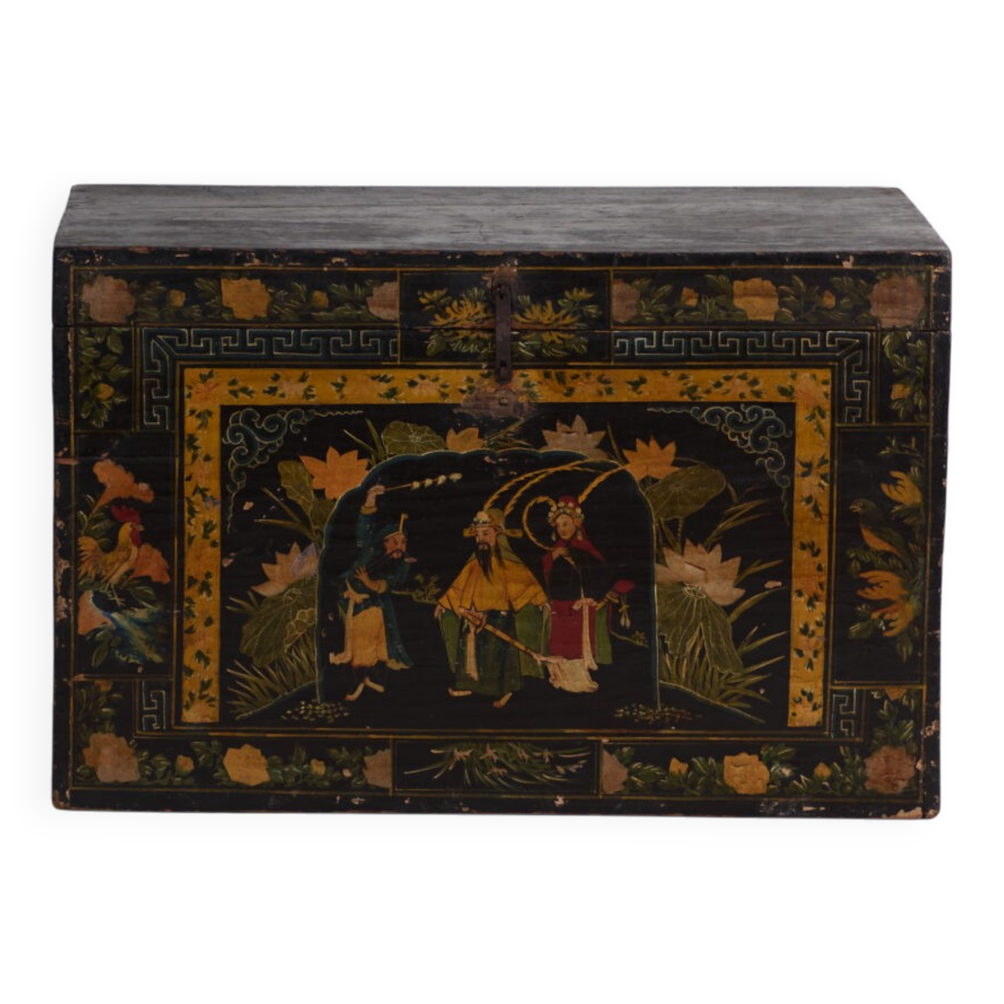 Antique black lacquered pine chest – China, circa 1900