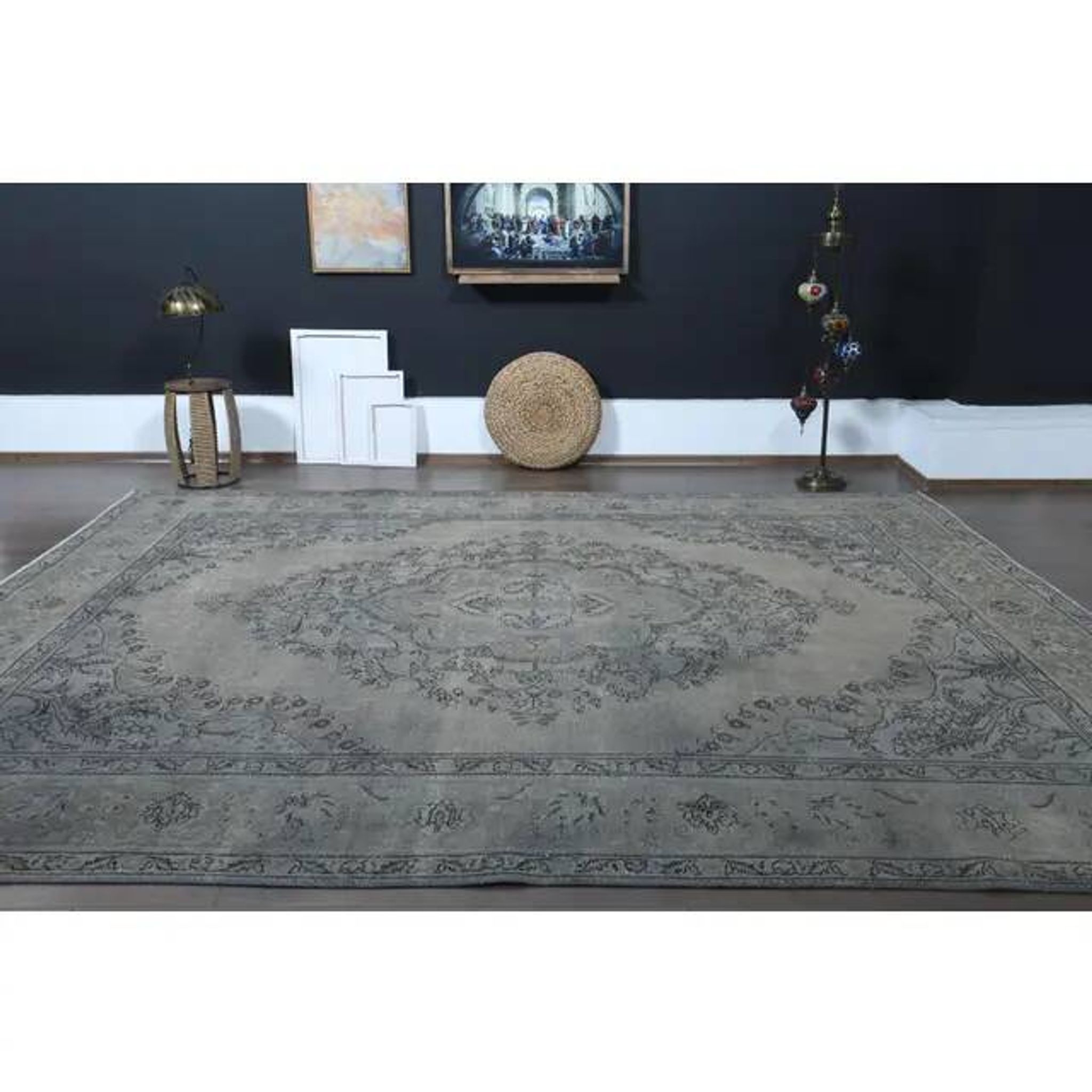 1970s Vintage Persian Handmade Wool Cotton Brown Area Rug 300x380