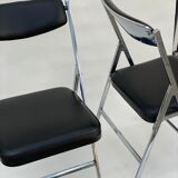 Paire de chaises pliantes en chrome et cuir italiens