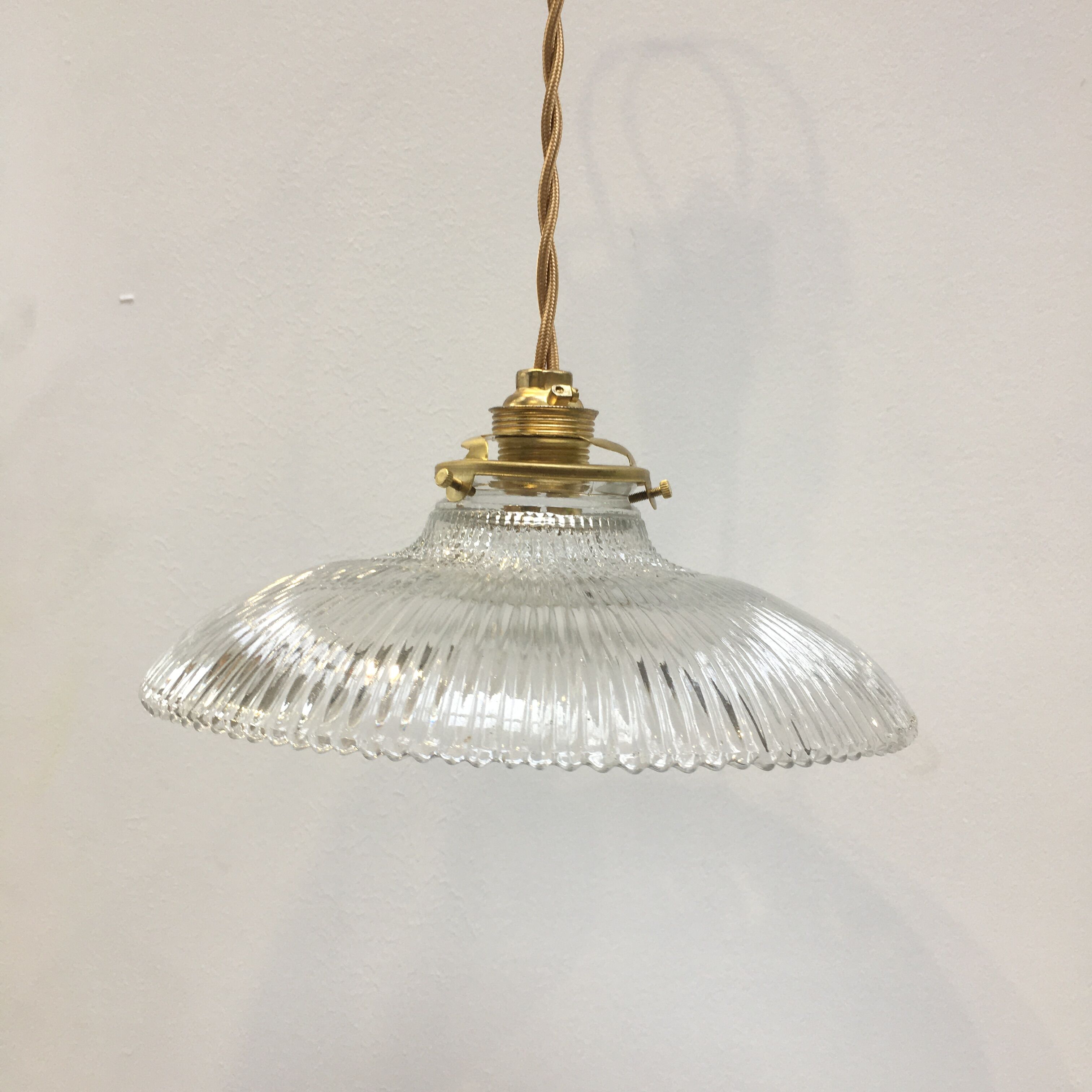 Vintage holophanous glass pendant lamp