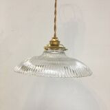 Vintage holophanous glass pendant lamp