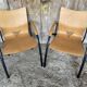 Pair of Vintage RONÉO Armchairs with Black Metal Legs + Curved Wooden Shell