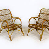 Rattan armchairs, table and stool, 1960