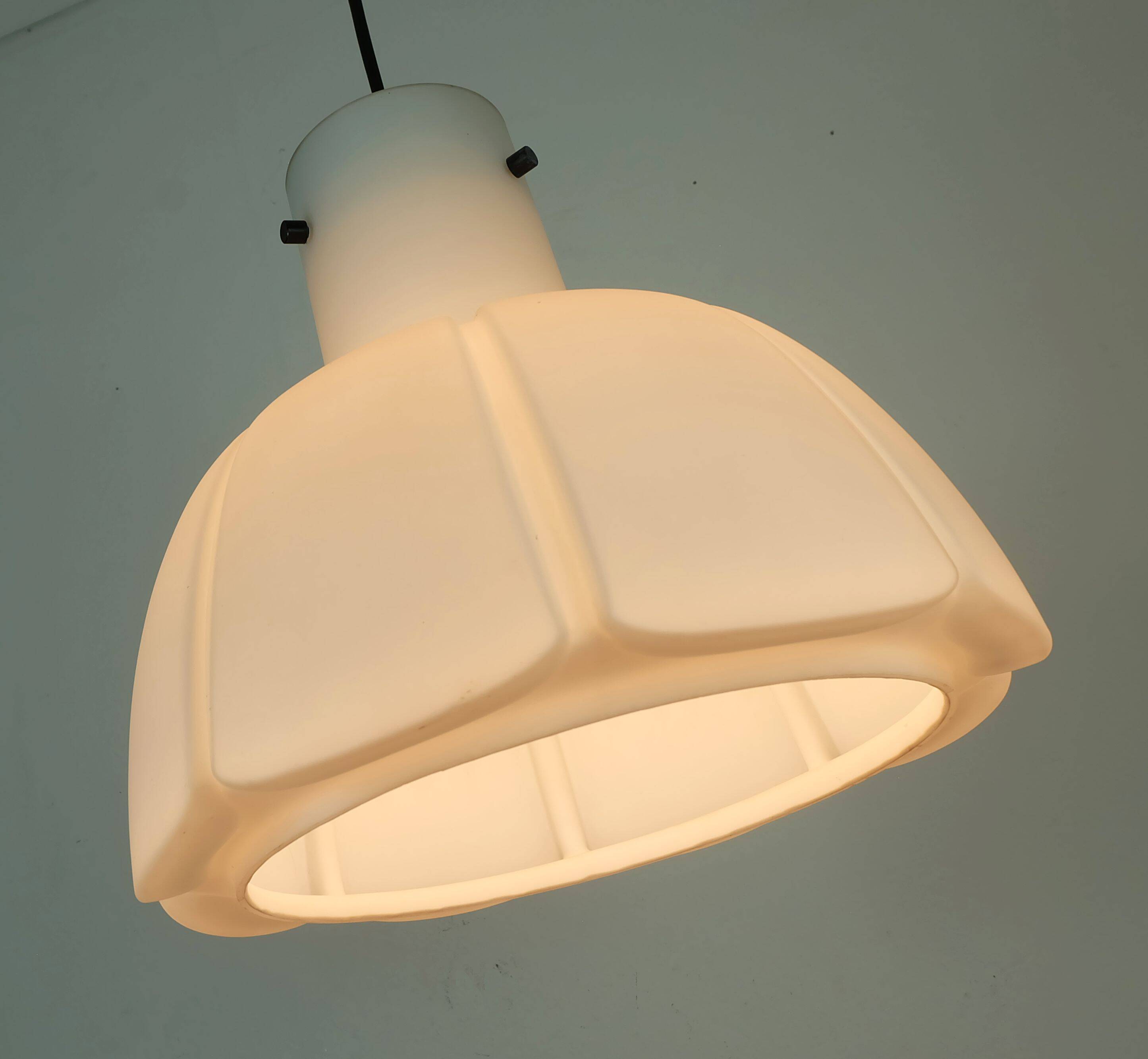 Large glashuette limburg pendant light white flower shaped opaline glass shade