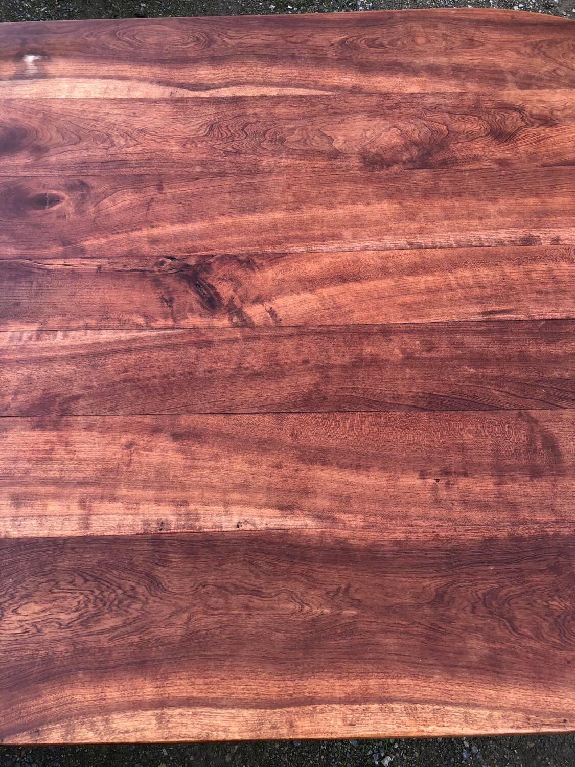Antique cherry wood farmhouse table with rounded ends