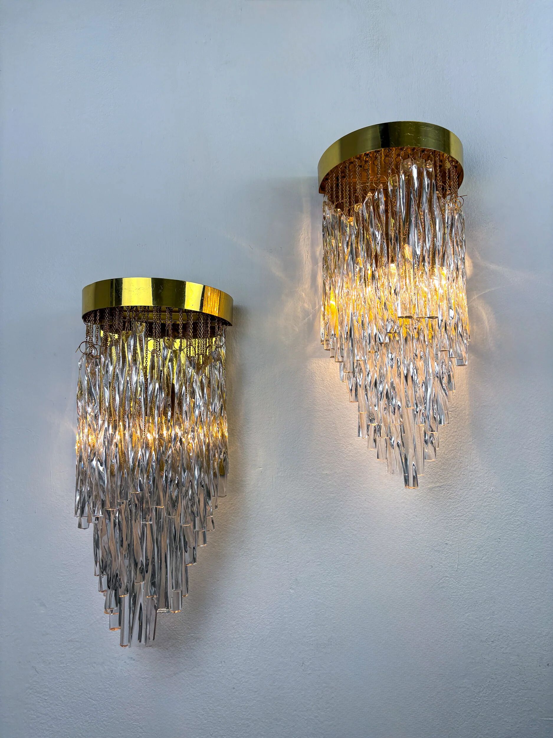Paire de appliques murales cascade par Venini, verre de Murano, Italie, années 1970
