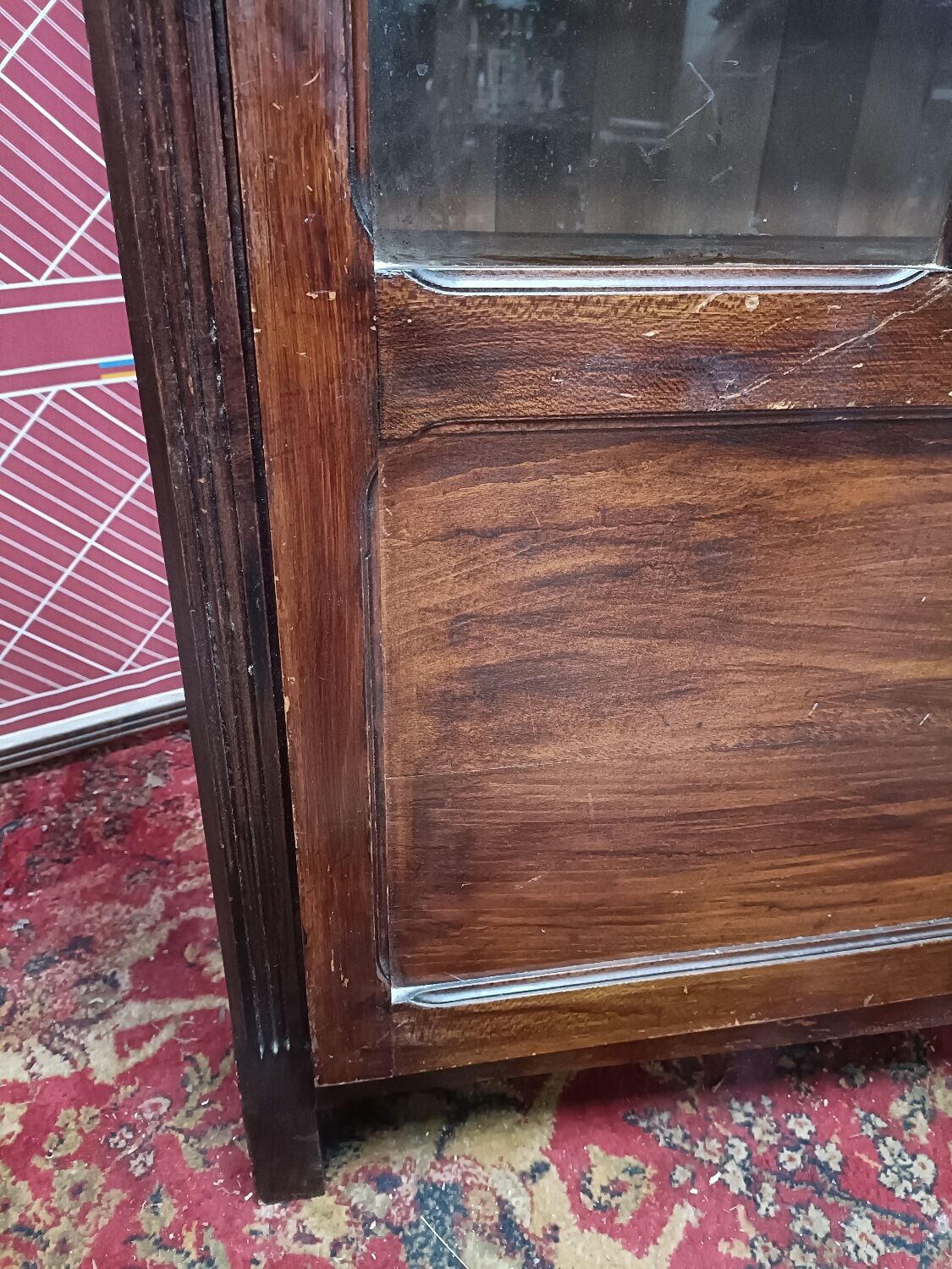 Old showcase, glass door and 4 shelves