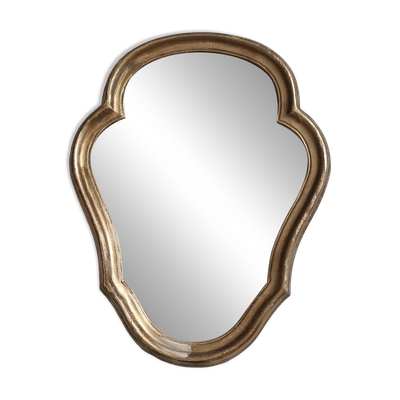 Miroir ancien chantourné en bois doré patiné avec glace d’origine 40x32 cm