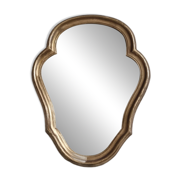 Miroir ancien chantourné en bois doré patiné avec glace d’origine 40x32 cm