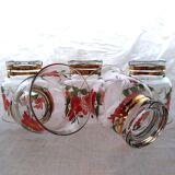 6 verres dorés et peint à la main de fleurs
