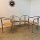 4 old metal chairs with wooden seats, Italian design, postmodern 80s