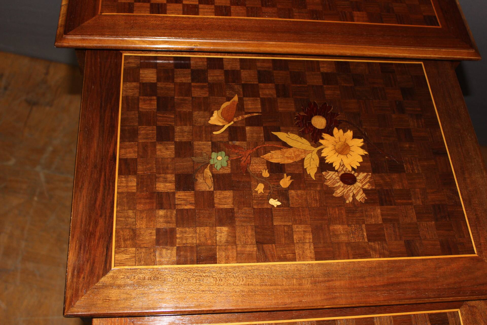 Set of Four Nesting Tables in Flower Marquetry circa 1900