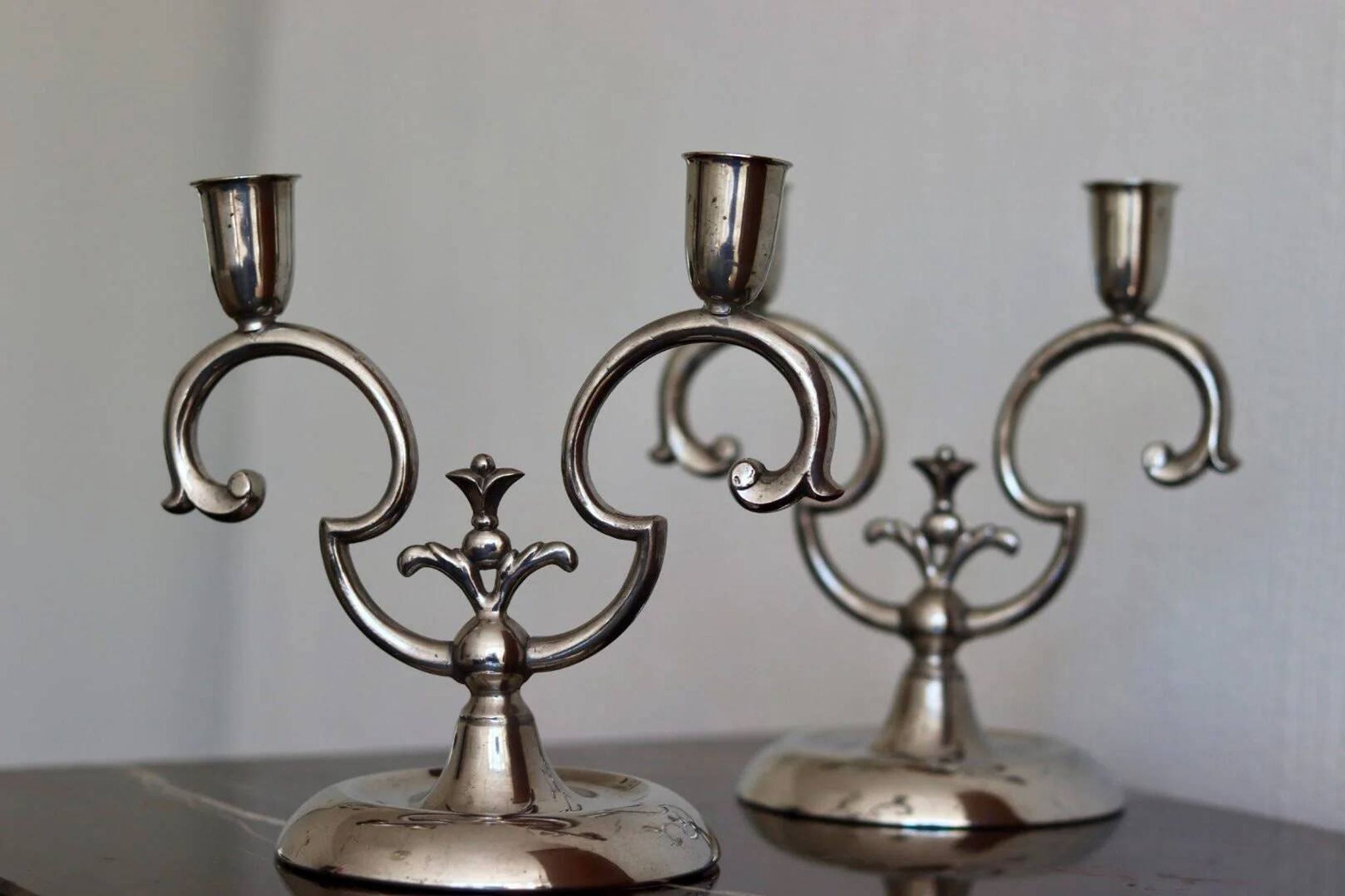 Pair of vintage Swedish pewter candleholders by Svenskt Tenn