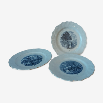 Set de 3 assiettes de collection Delft serie hallage moulin des loups