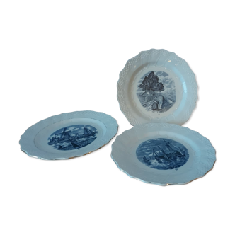 Set de 3 assiettes de collection Delft serie hallage moulin des loups