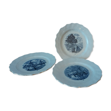 3 delft collection plates, serie hallage, moulin des loups