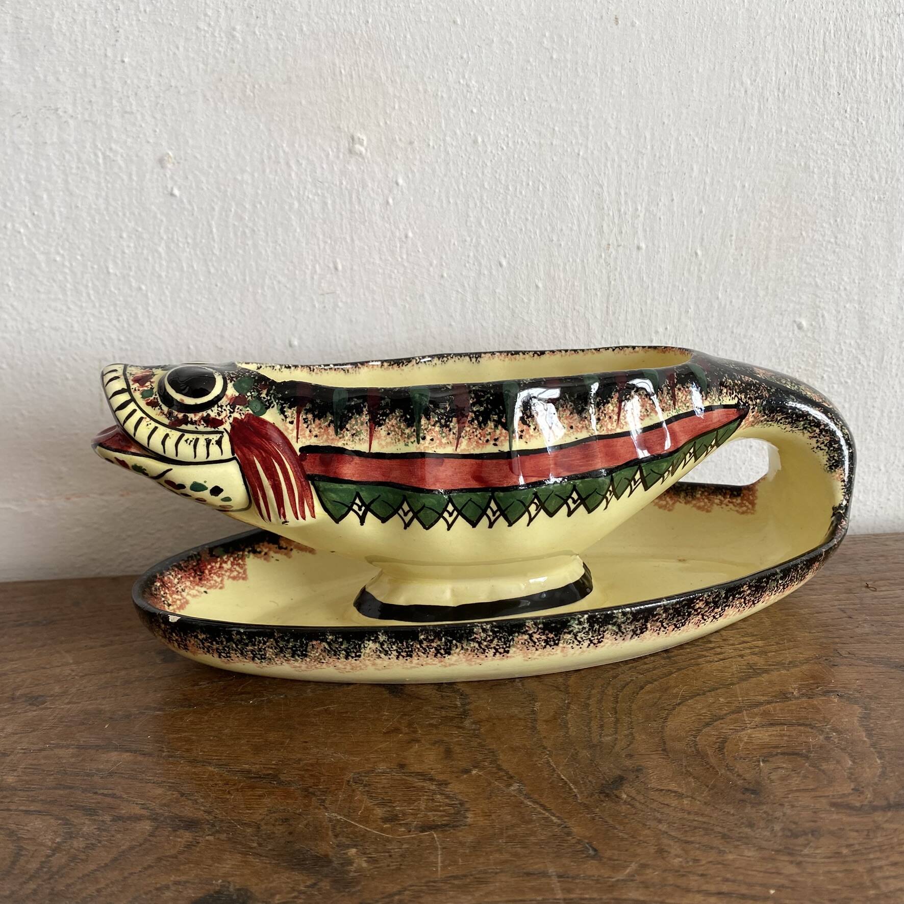 Zoomorphic sauce boat fish Henriot Quimper Brittany